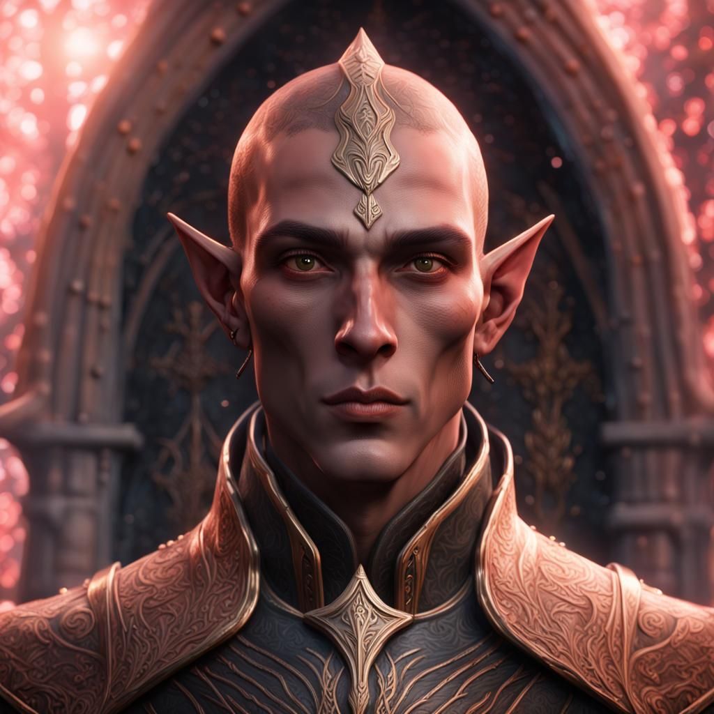 Arcane Altmer High Elf in Coral Armor Portrait