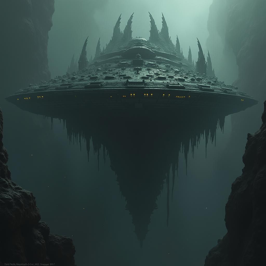 Nightmarish Starship Enterprise in Dystopian Landscape