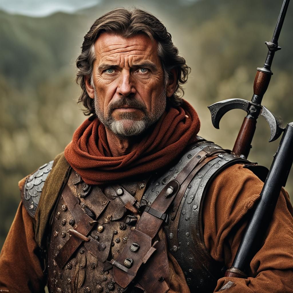 Medieval Mercenary Hunter Portrait in Studio Lighting