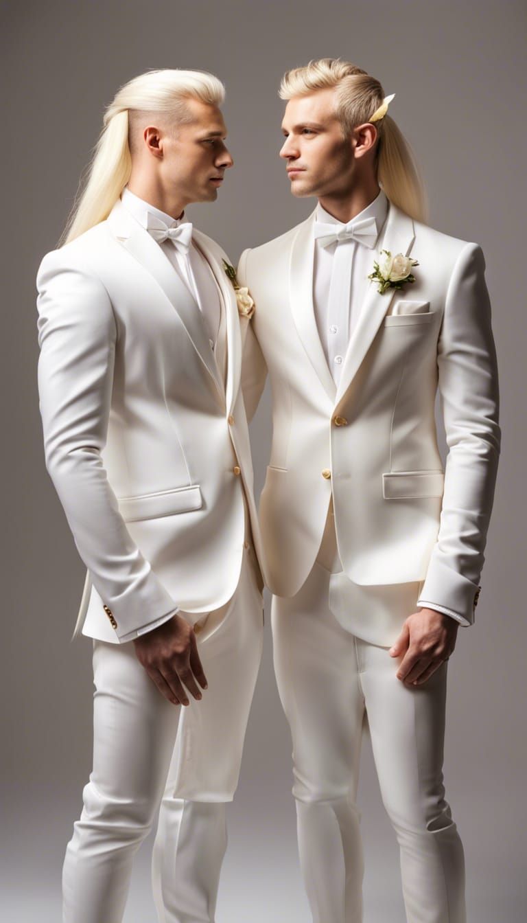 Gay Couple Portrait on Wedding Day in Elf Style