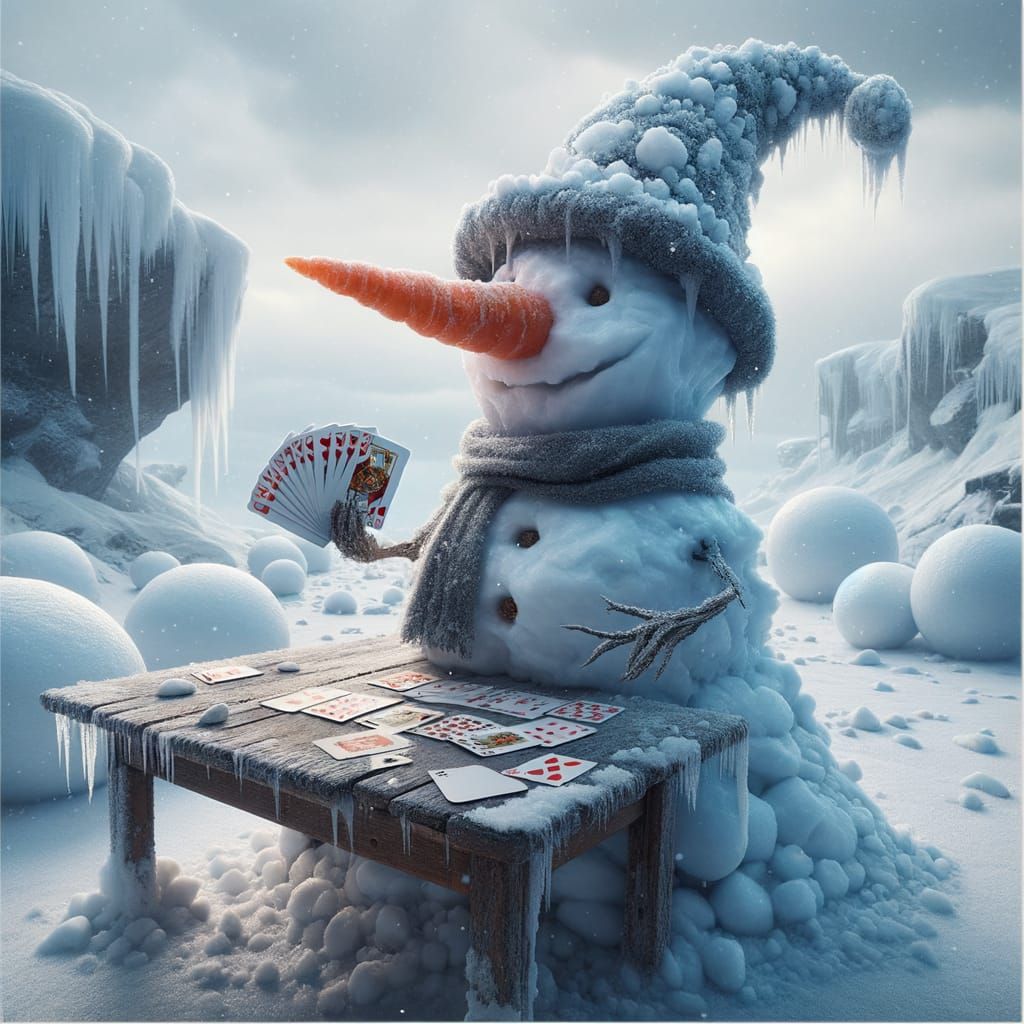 Magical Snowman Gambler in Winter Wonderland