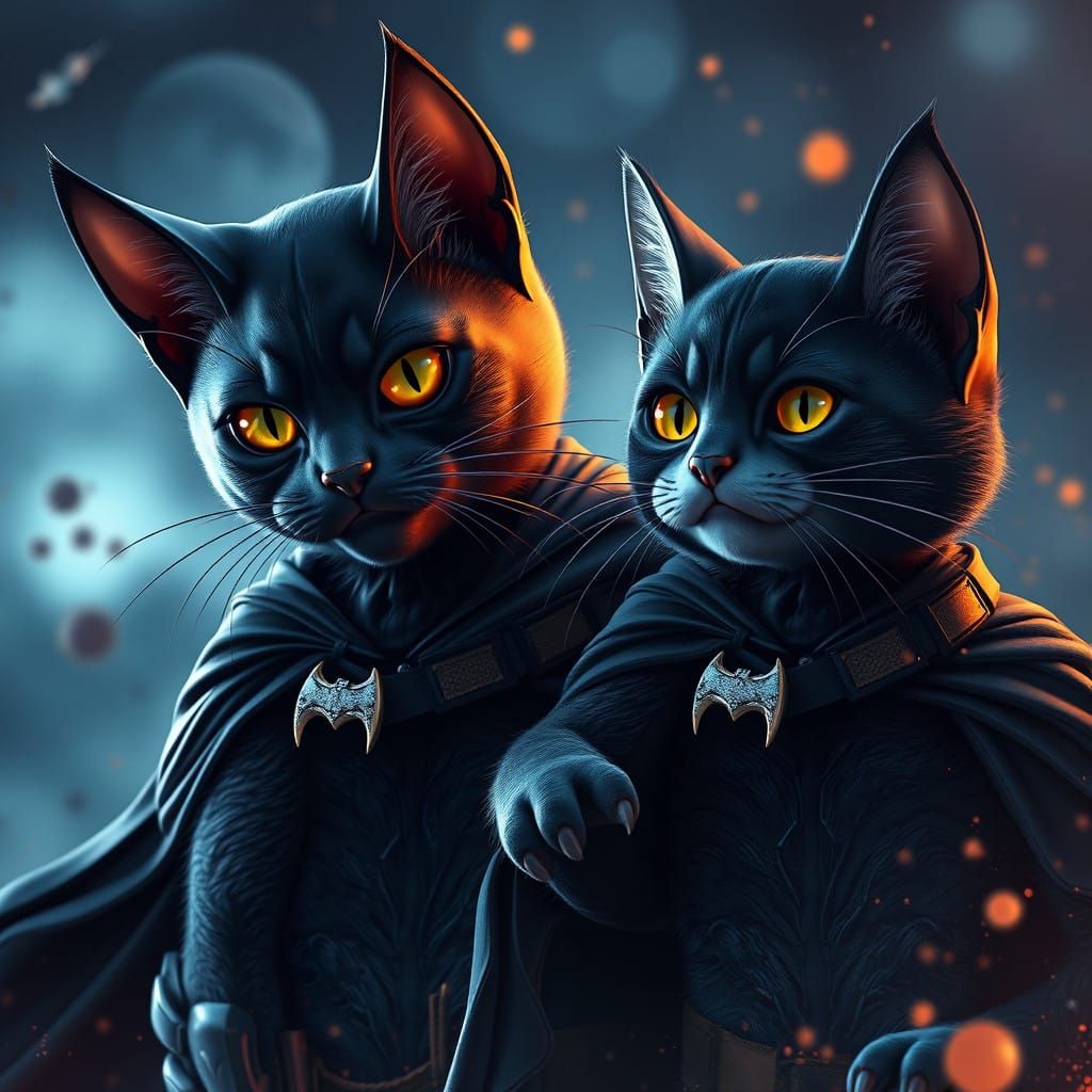 Batman Meets Feline Frenzy in Vibrant, Fantastical Art