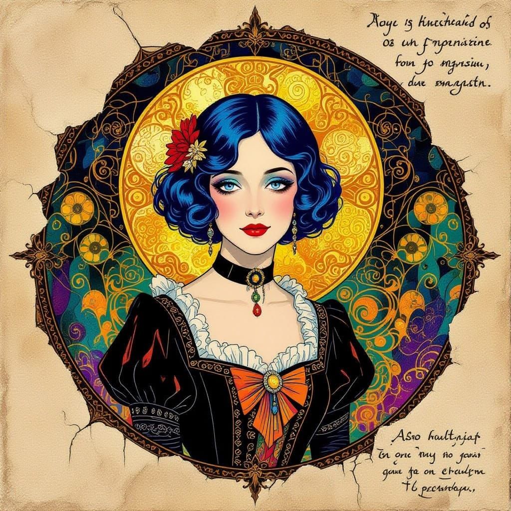 Ethereal Woman in Golden Haze, Vintage Art Nouveau