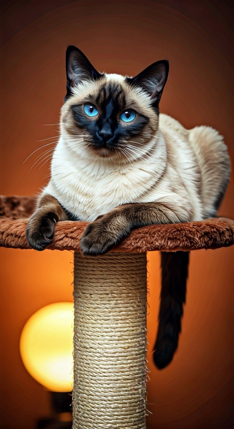 Siamese Cat Portrait in Whimsical Illustration Style