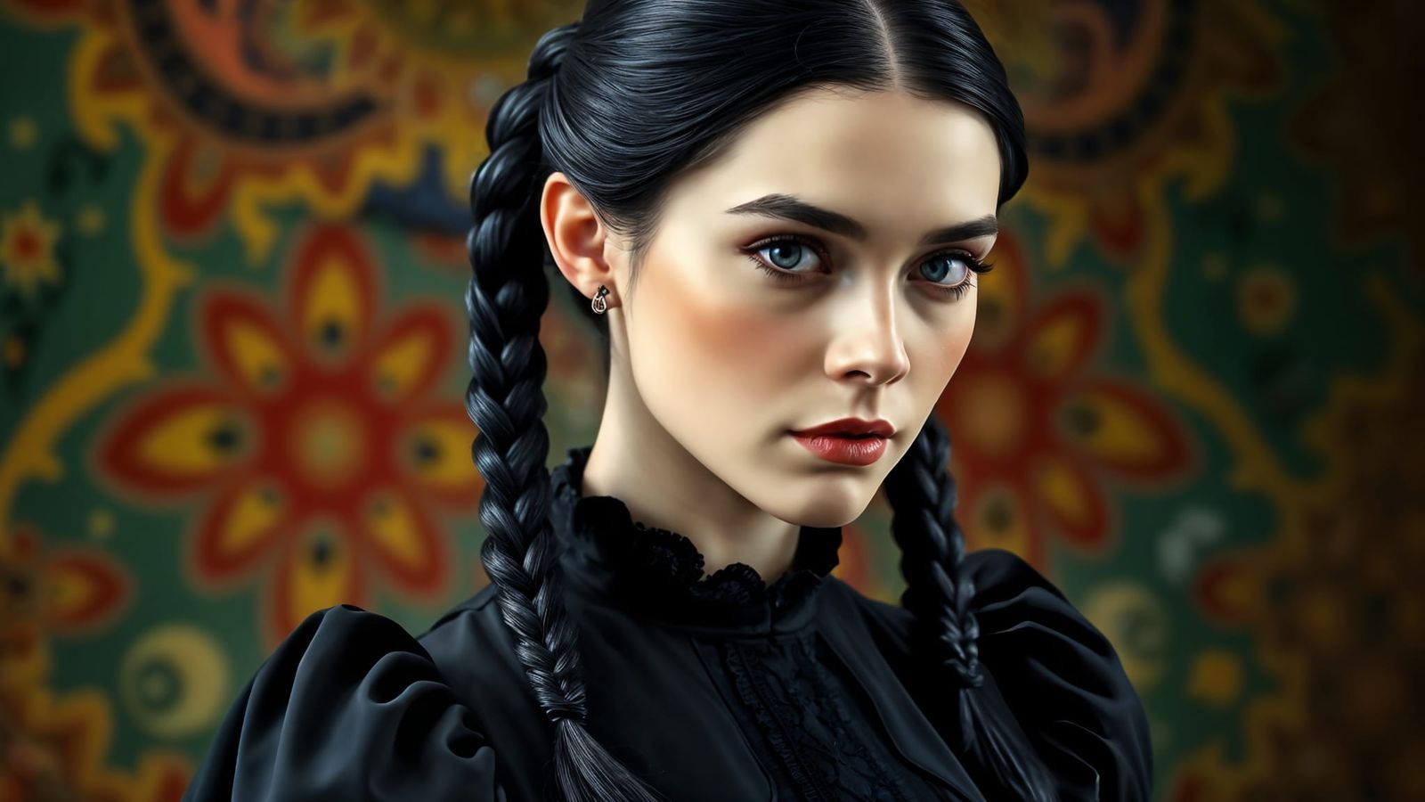 Ethereal Gothic Woman in Antique Black Dress