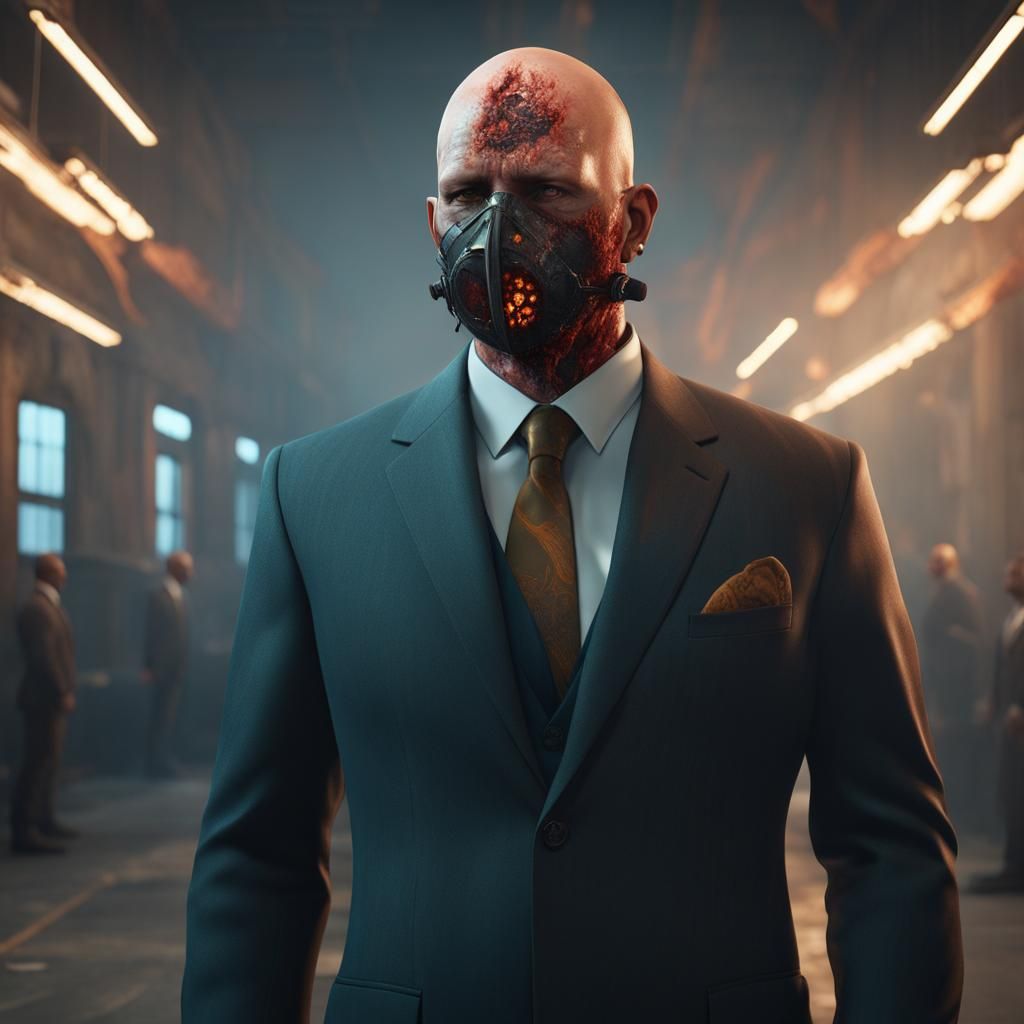 Acid Burn Victim in Breathing Mask: Detailed Matte Painting