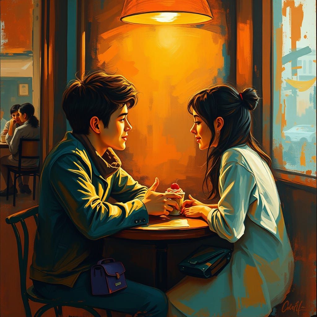 Romantic Cafe Scene in Vibrant Colors