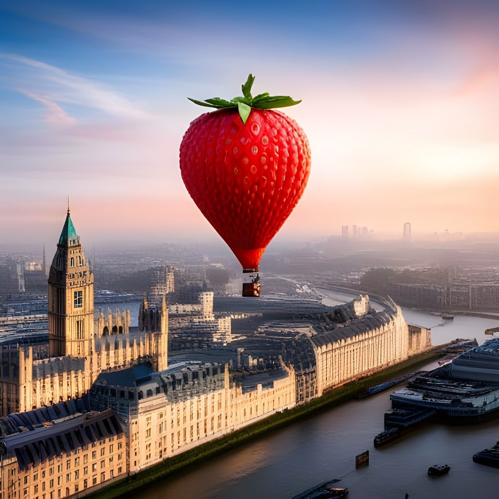 Strawberry Hot Air Balloon Over London