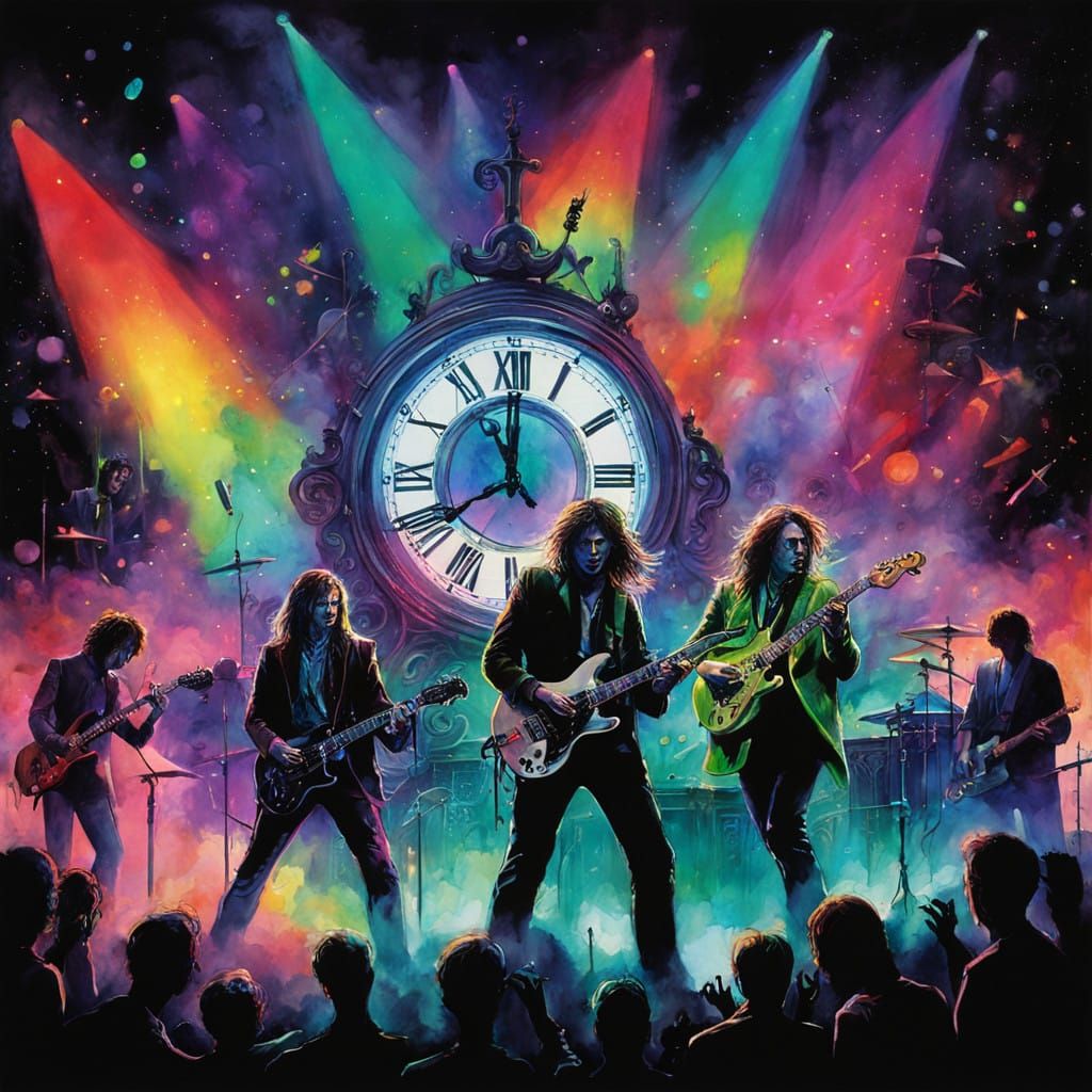 Electric 80s Europe Rock Concert in Vibrant Watercolor