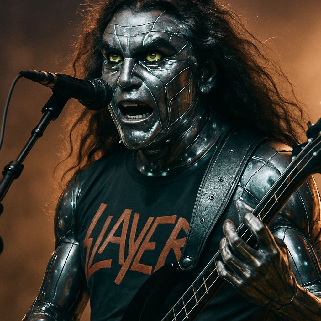 Tom Araya of Slayer with Glistening Metal Skin