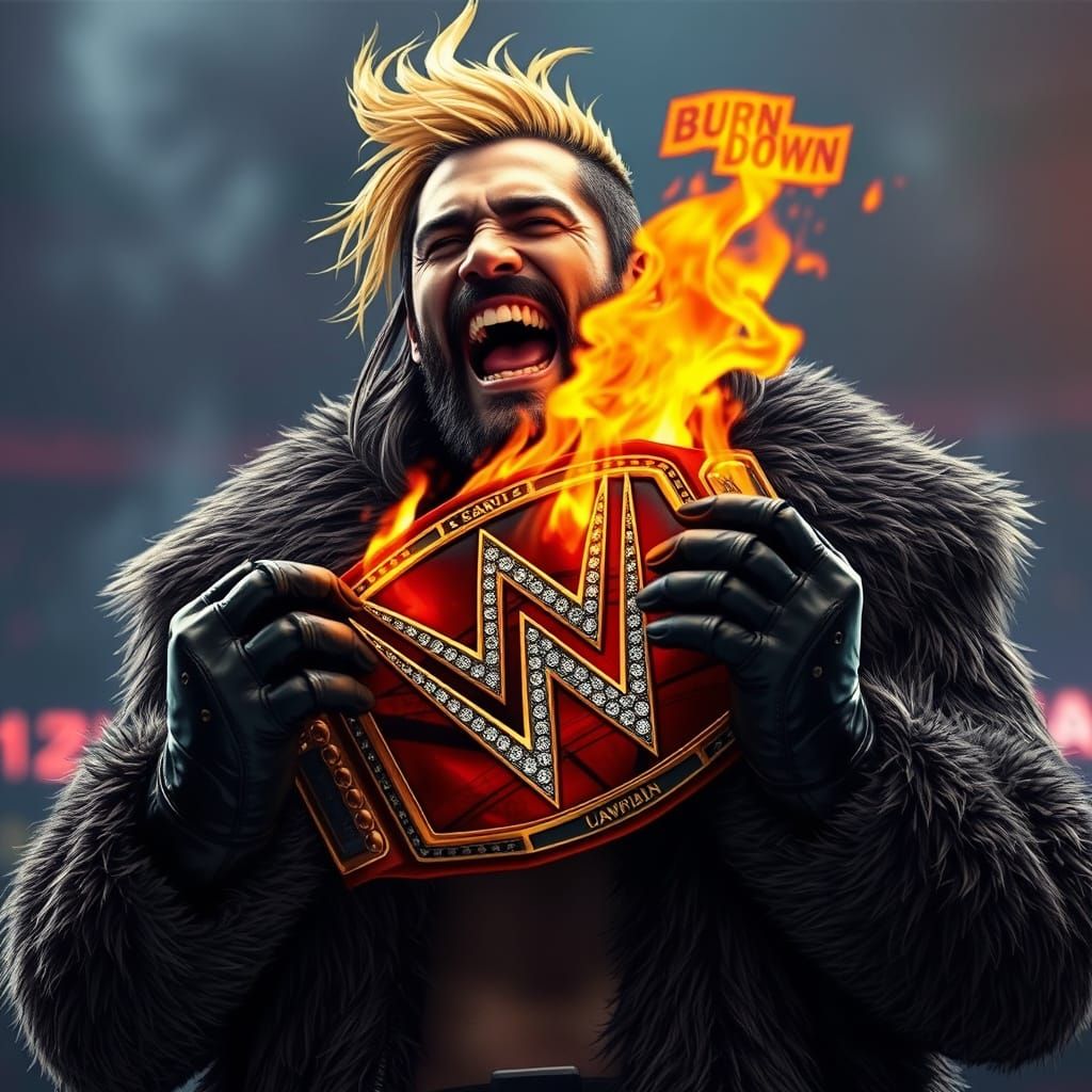 Seth Rollins Flames in Dark Realism Style