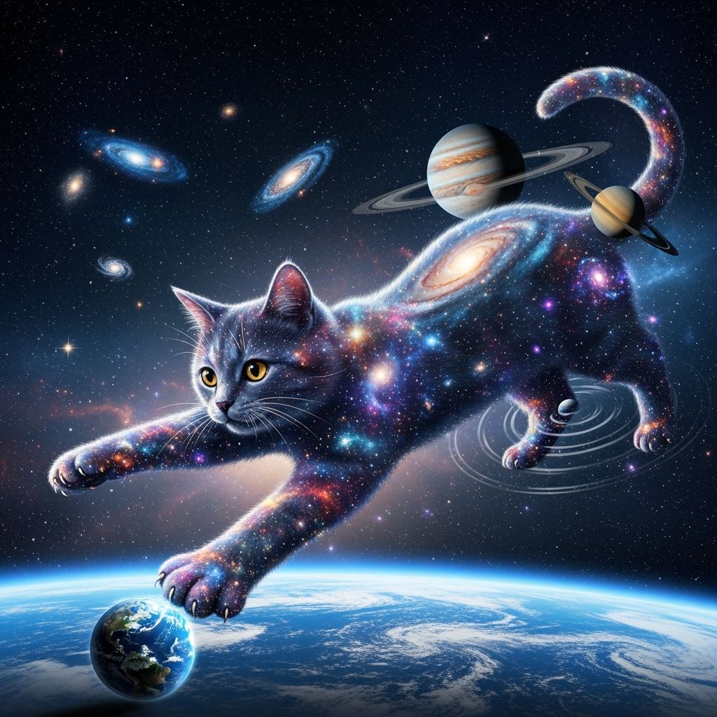 Cosmic Cat Art: Whimsical Feline Among Stars
