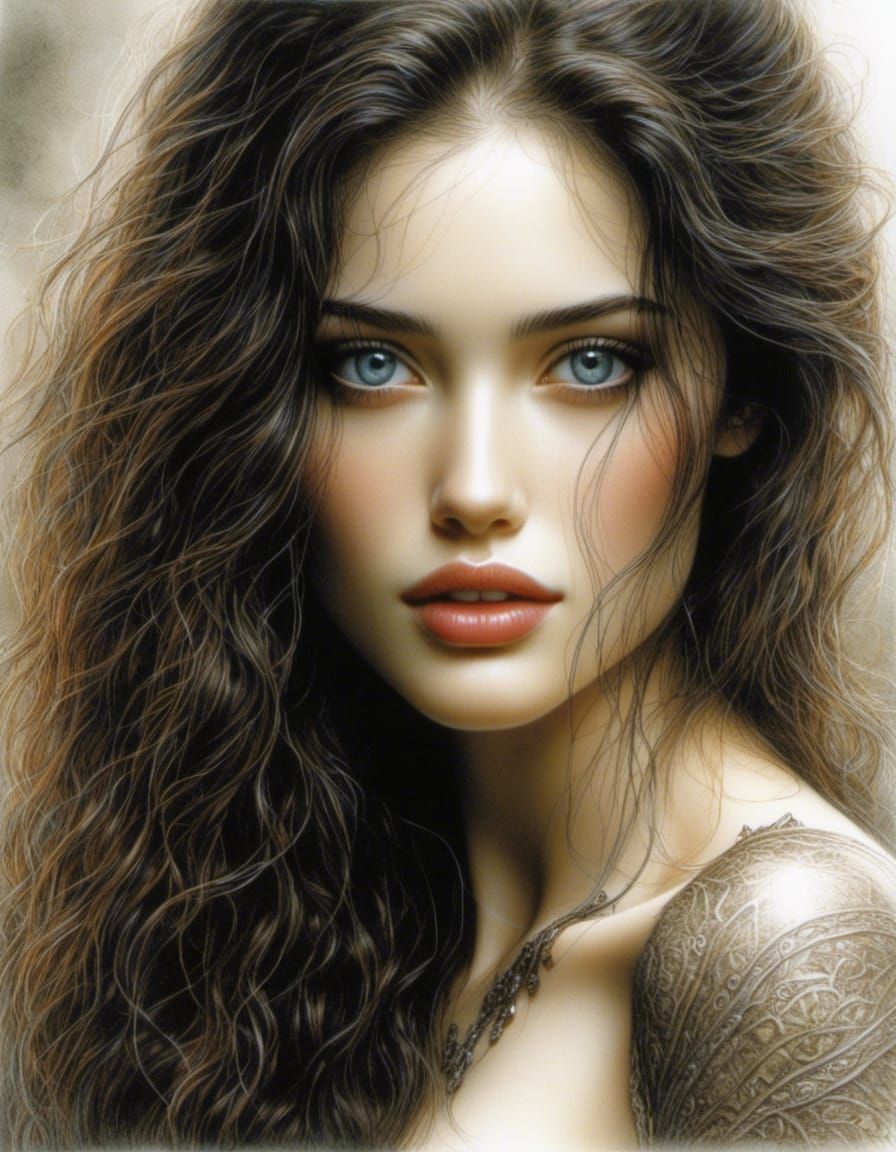 Detailed Portrait of Kat Dennings in Royo Style
