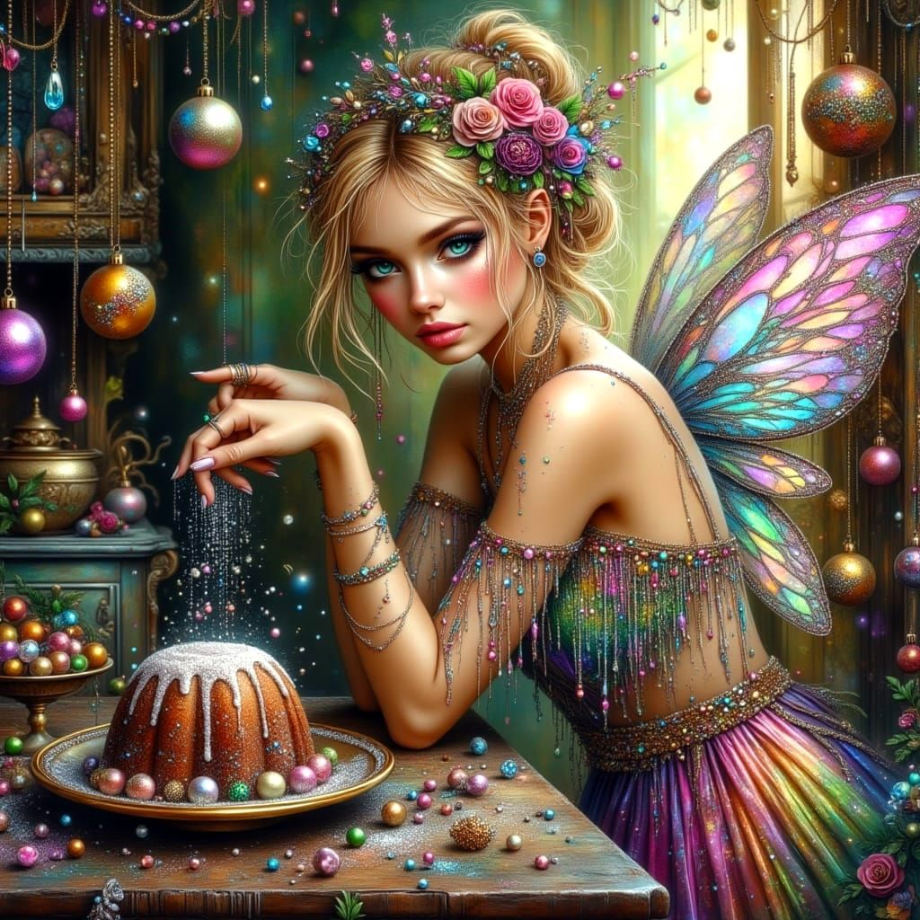 Christmas Fairy Sprinkling Magic in Vintage Kitchen