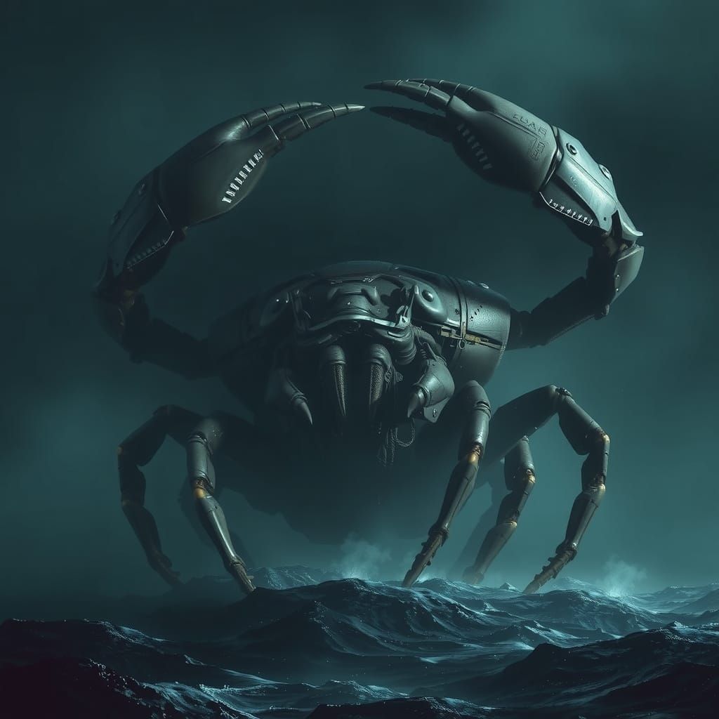 Giger-Inspired Crab Sea Monster in Dark Depths