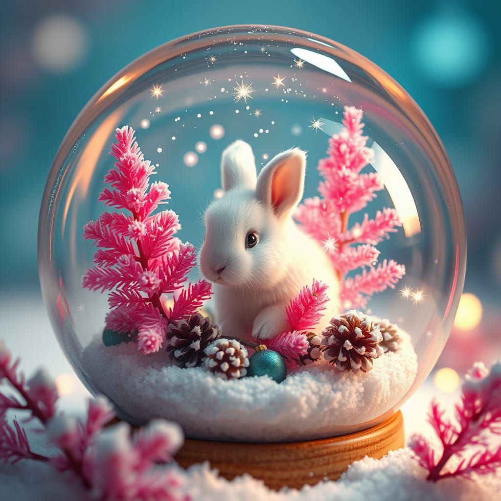 Whimsical Christmas Wonderland with Pink Pine Trees and Whit...