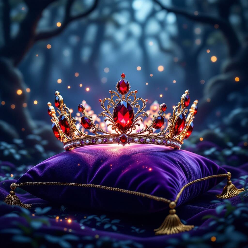 Galaxy Crown on Velvet Pillow in Enchanted Forest