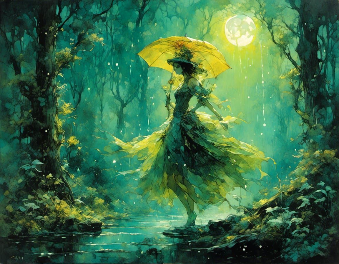 Bioluminescent Dancer in Fluorescent Forest