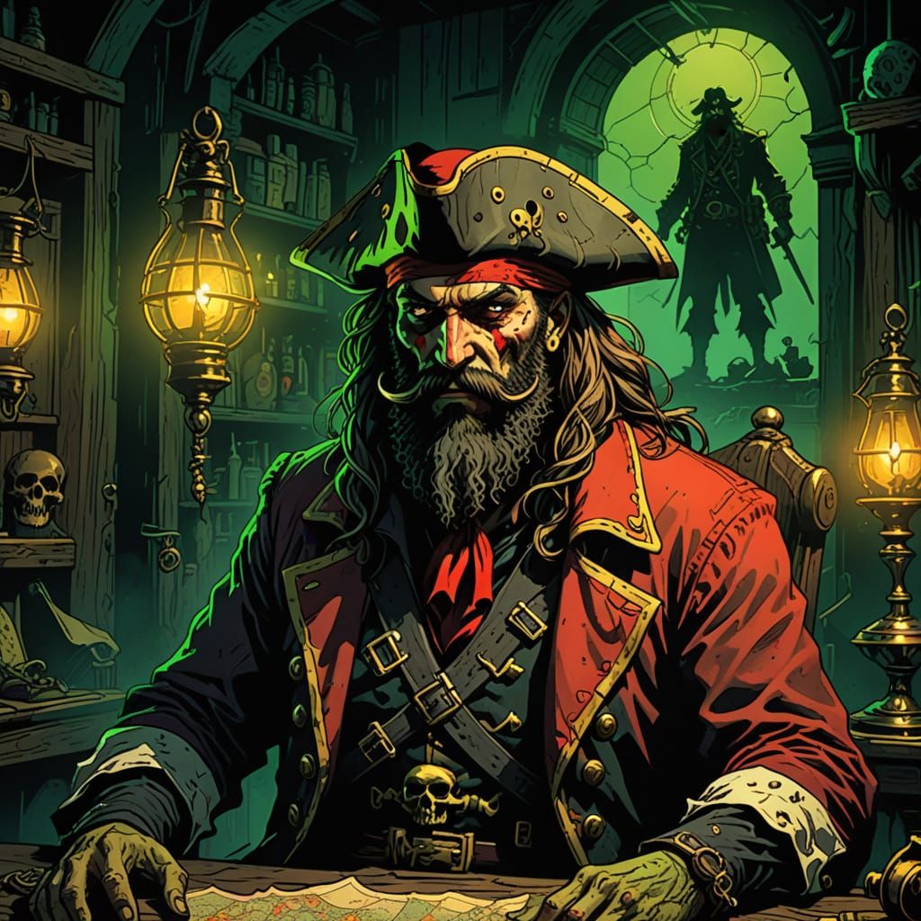Grim Pirate Captain in Dark Fantasy Illustration