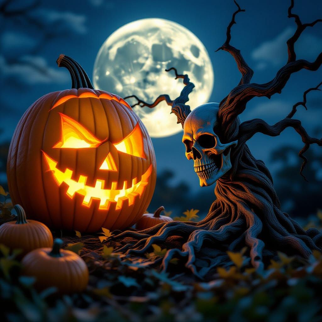 Pumpkin Harvest Moon Face and Necromancer Tree
