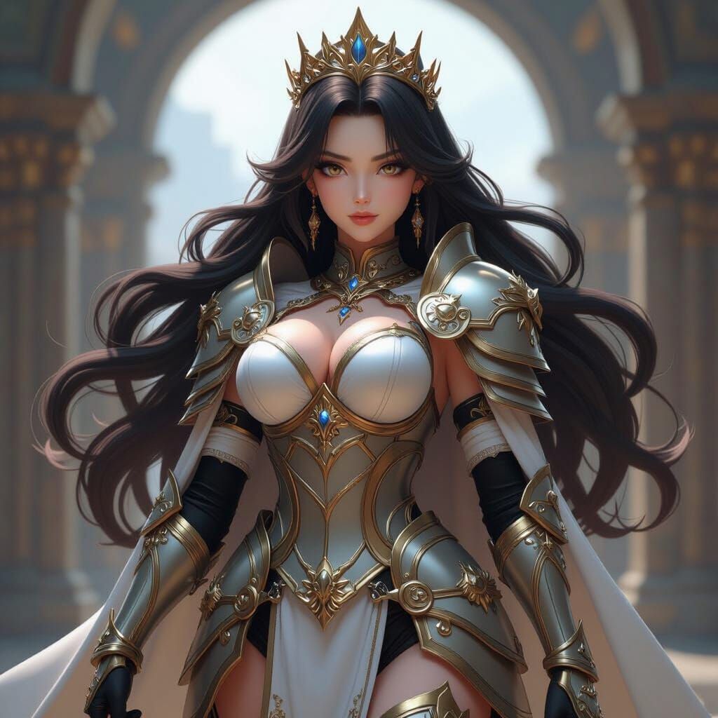 Majestic Plus-Sized Queen in 3D Anime Style
