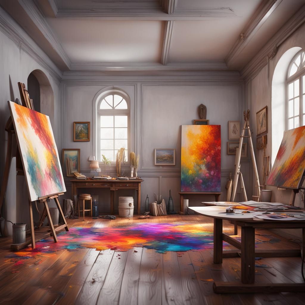 Painter's Studio After a Colorful Day, Digital Art