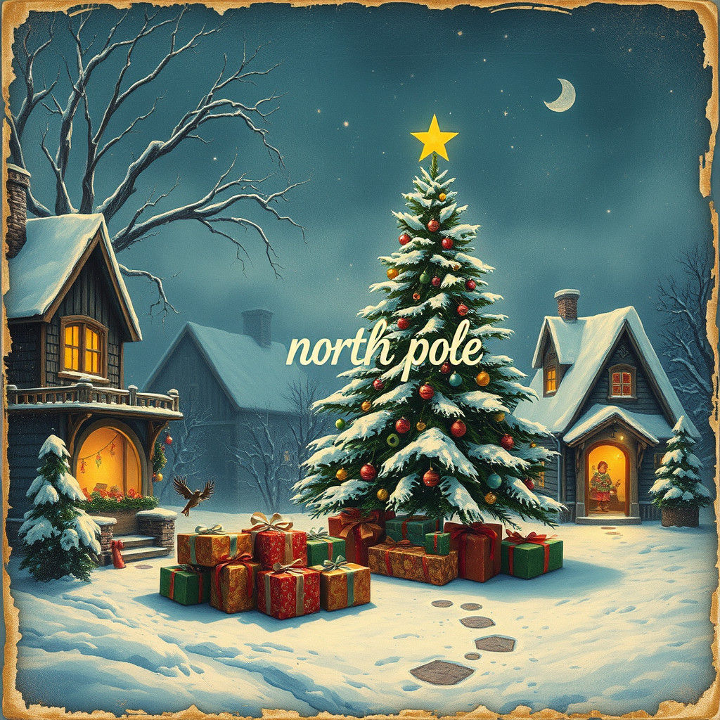 Vintage-Style Winter Wonderland Christmas Scene at the North...