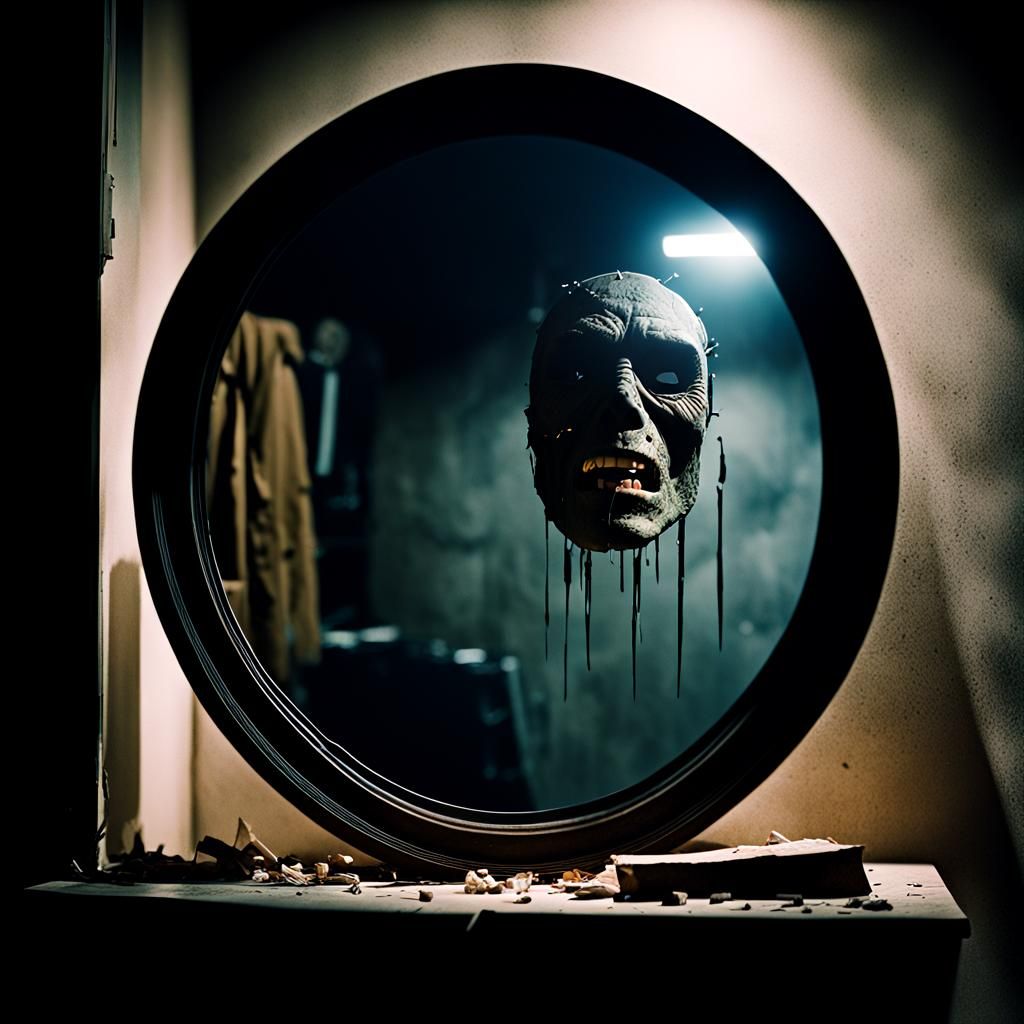 Dramatic Face Reflected in Broken Mirror