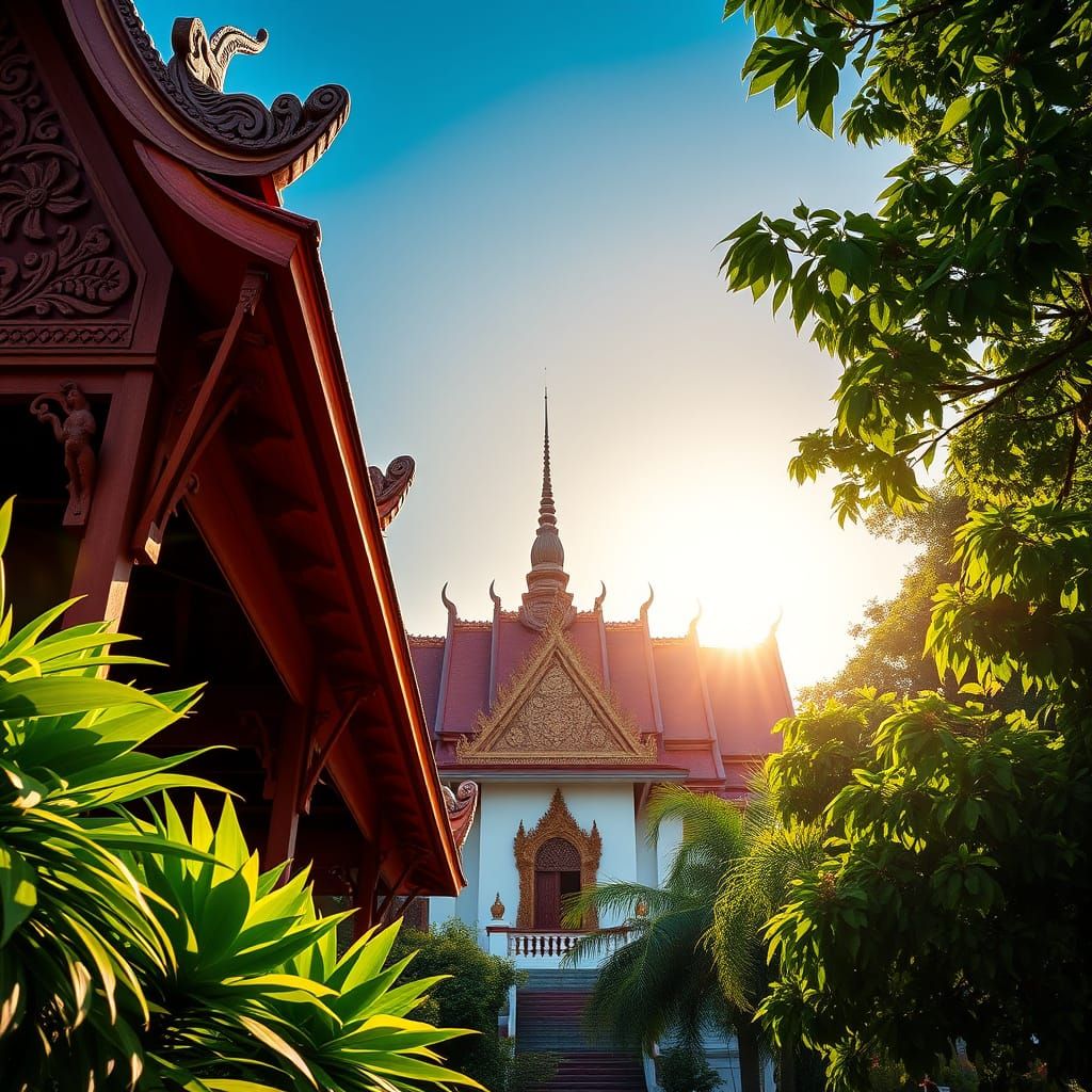 Thai Temple in Warm Golden Light