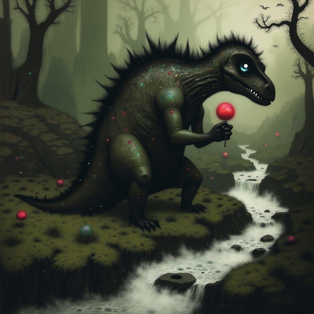 Triumphant T-Rex in a Lush Prehistoric Fantasy Realm