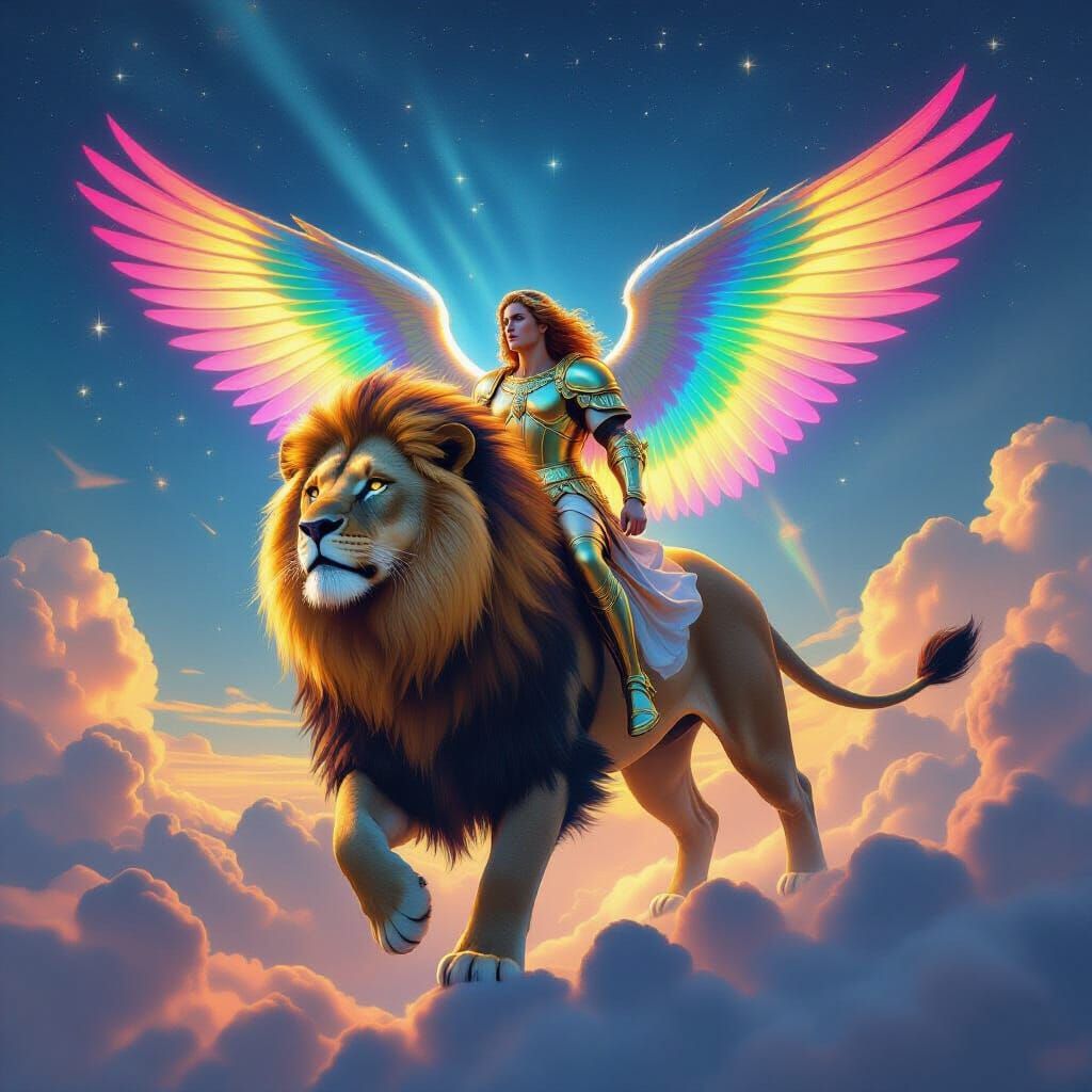 Archangel Michael Guides Rainbow Lion Towards Heaven