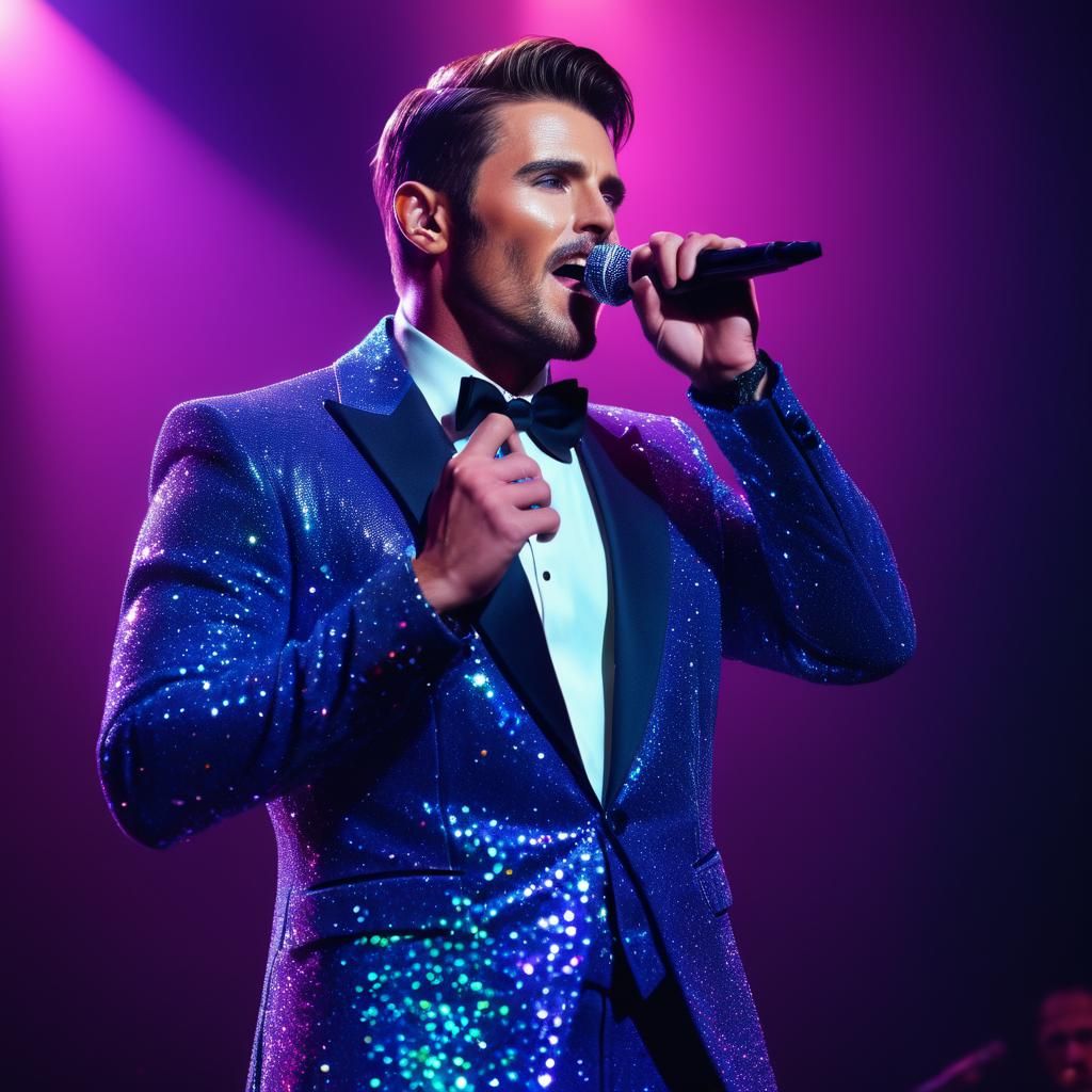 Rainbow Tuxedo Rock Star Sings on Stage