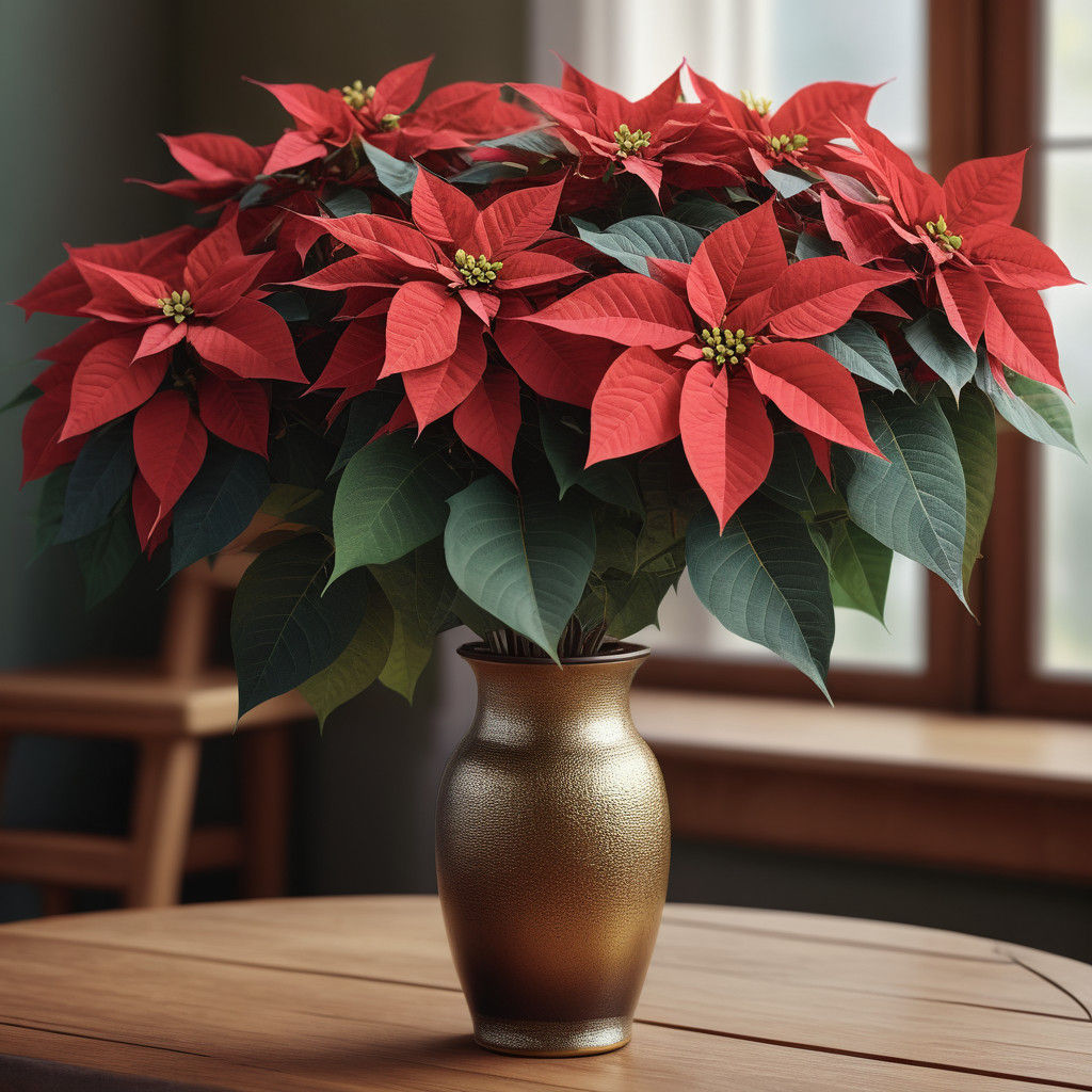 Vibrant Poinsettia Flowers in a Wooden Still Life