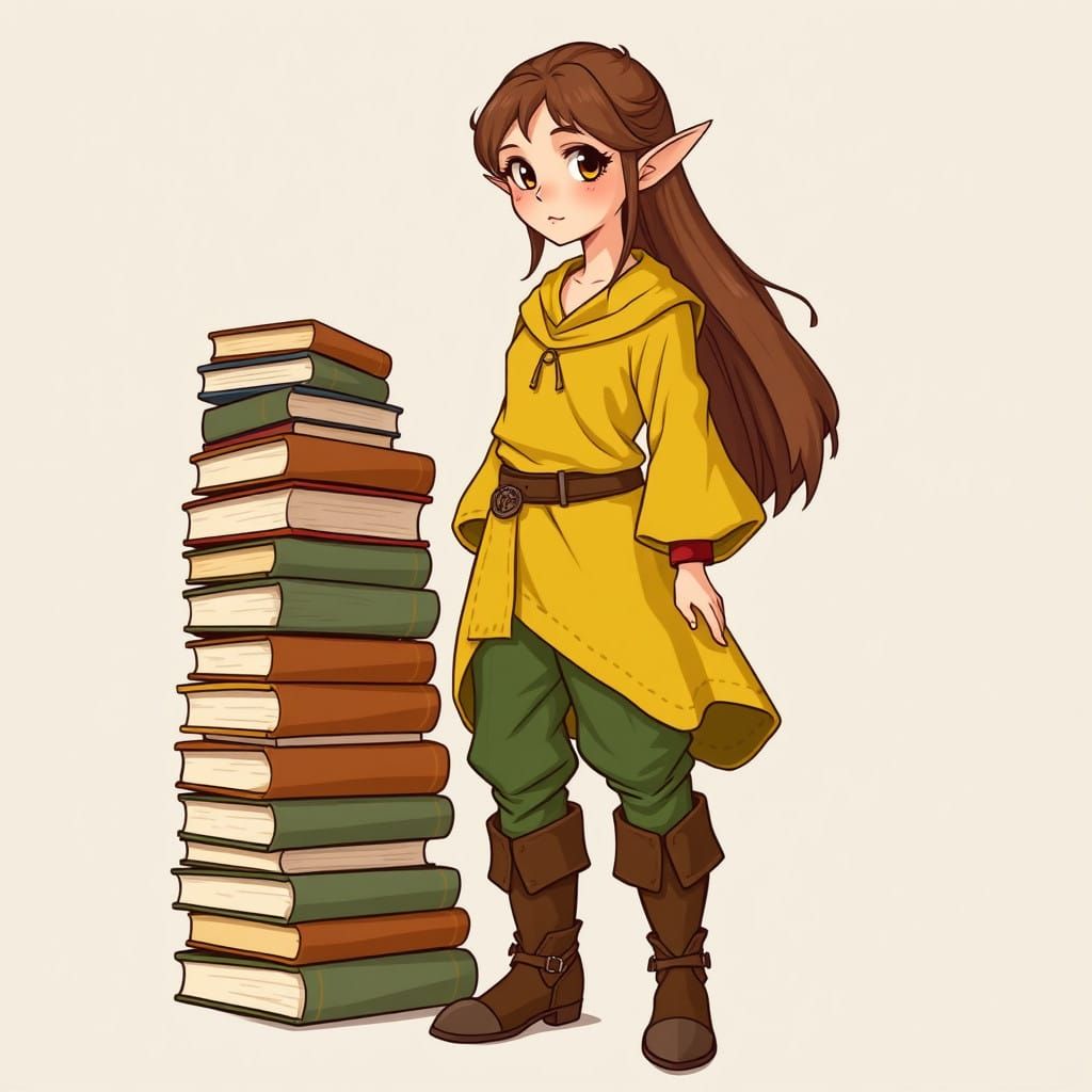 Enchanting Elf Scholar in High Fantasy Style