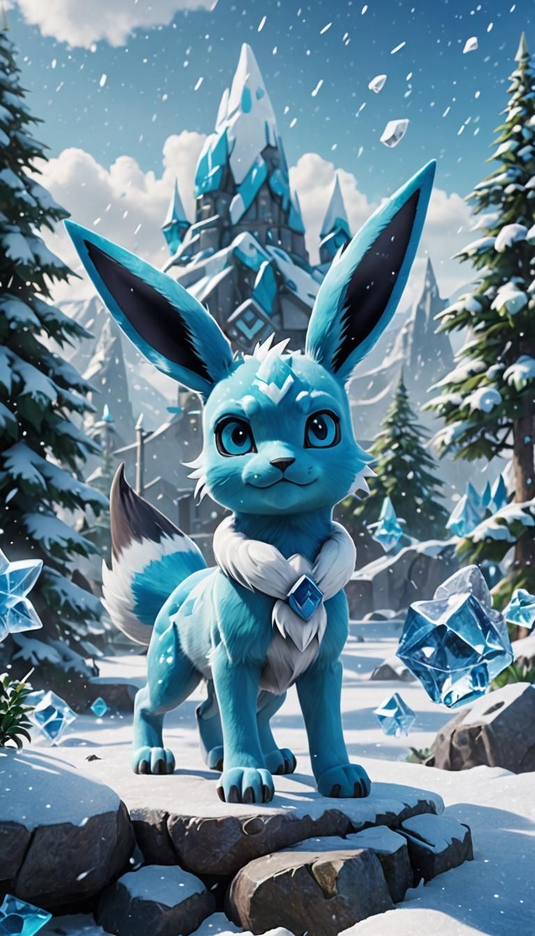 Glaceon Pokemon in a Fantastical Winter Scene