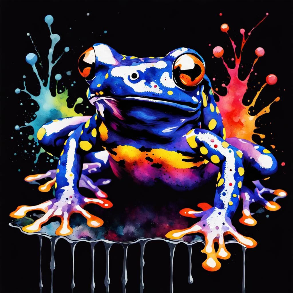 Poison Frog in Trash Polka Watercolor Style