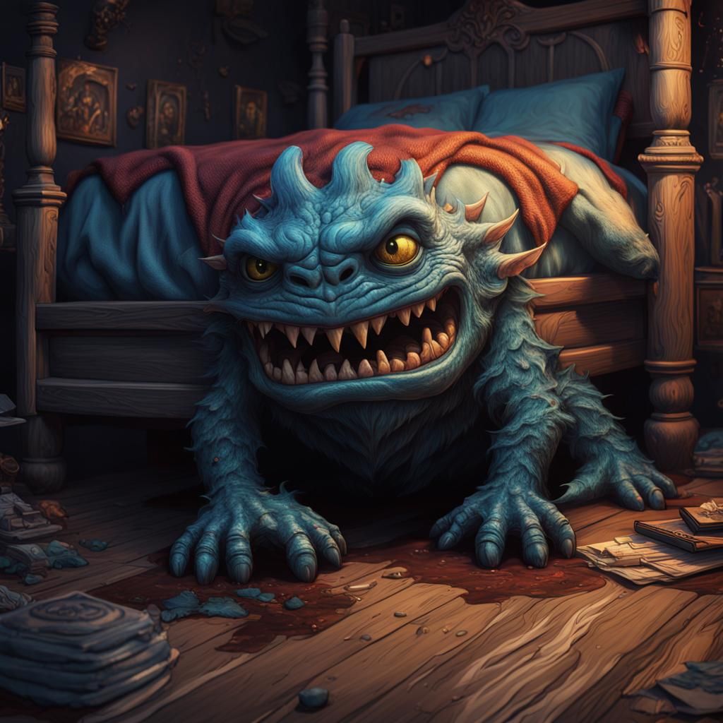 Tiny Monster Hiding Under Bed: Fantasy Concept Art