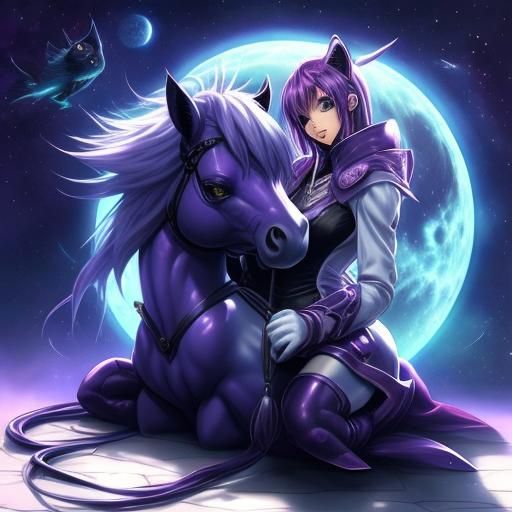 Catgirl Riding Unicorn in Anime Style