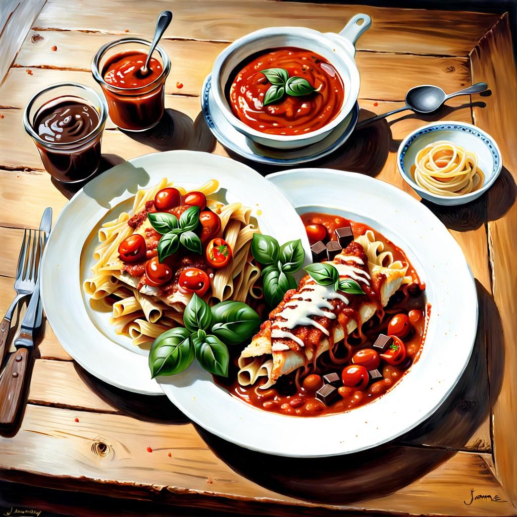 Italian Pasta and Chocolate Lasagna Still Life