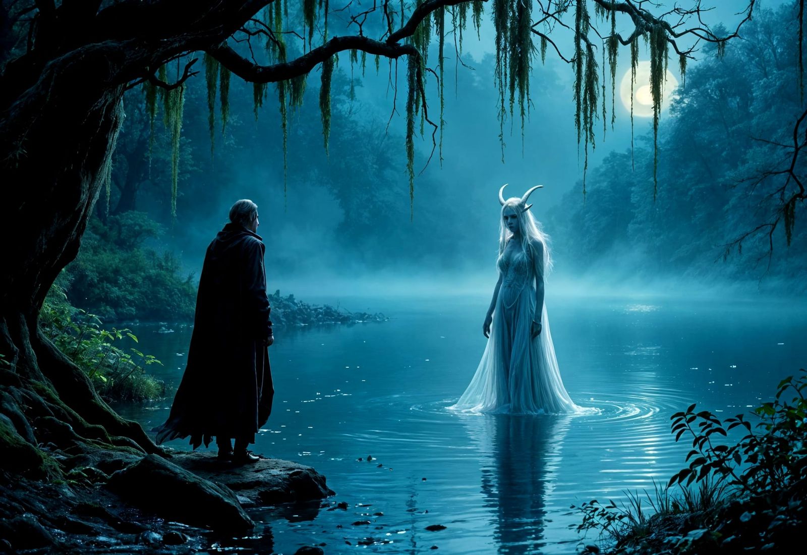 Glaistig's Haunting Song in Eerie Lakeside Scene