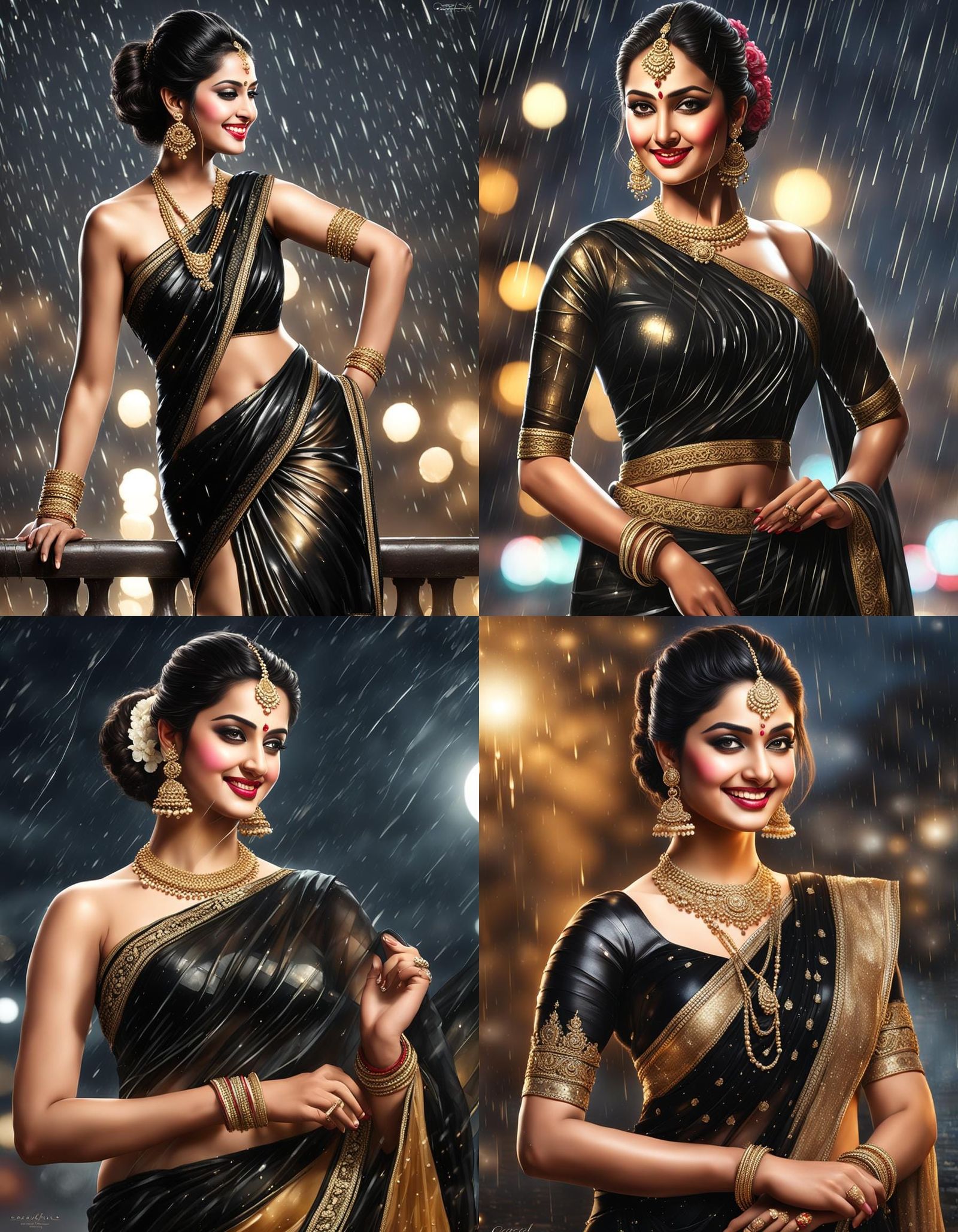 Hyperrealistic Bollywood Actress Dancing in Rain