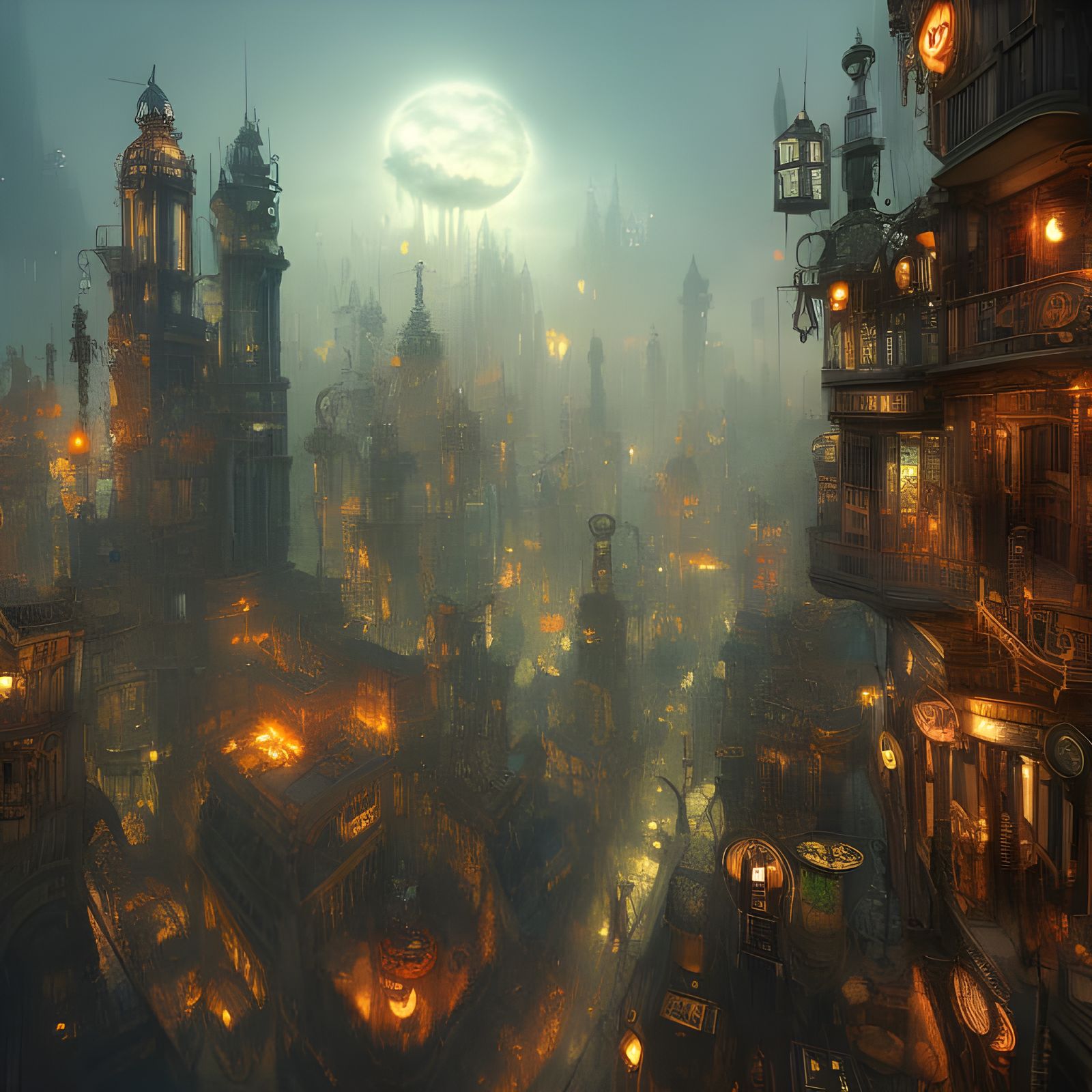 Sinister Steampunk City in Hyperrealistic Digital Art
