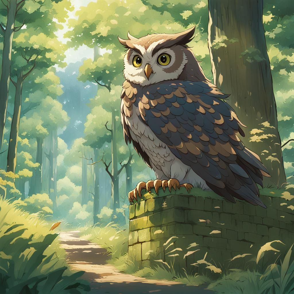 Happy Owlin in Studio Ghibli Anime Style
