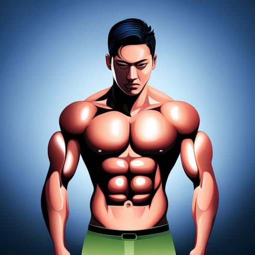 Korean Bodybuilder in Isometric Vector Art