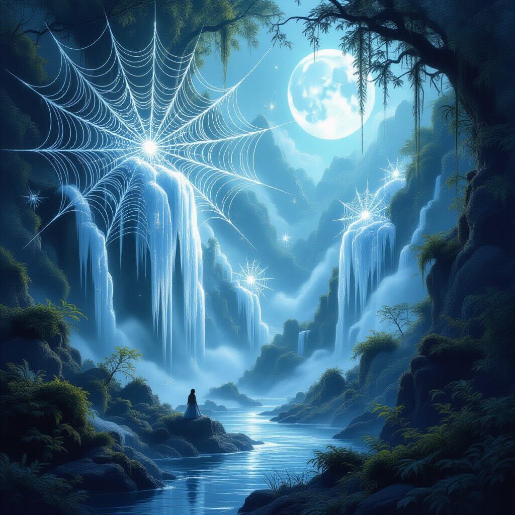 Ethereal Spiderweb Sculptures in Fantastical Landscape