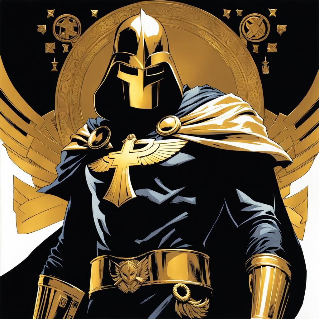Hero in Dark Uniform with Golden Mask