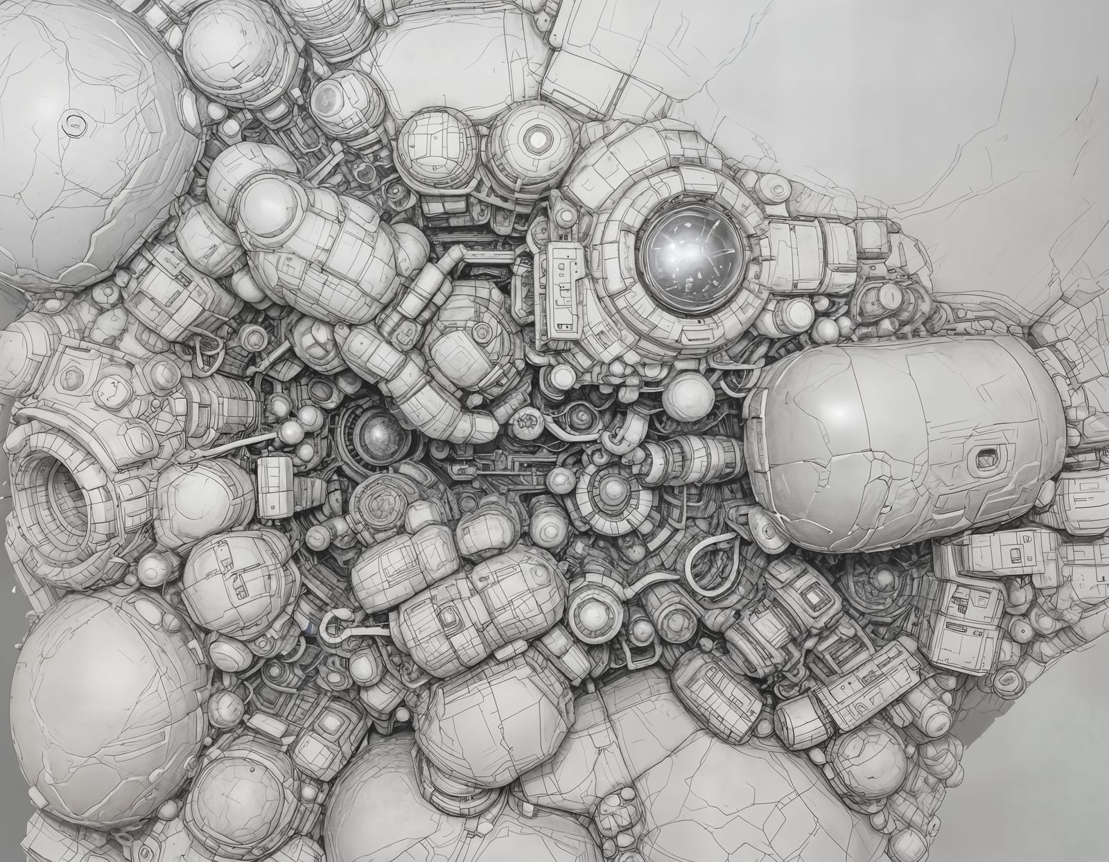 Surreal Space Station Interior with Organic Ceramic Elements