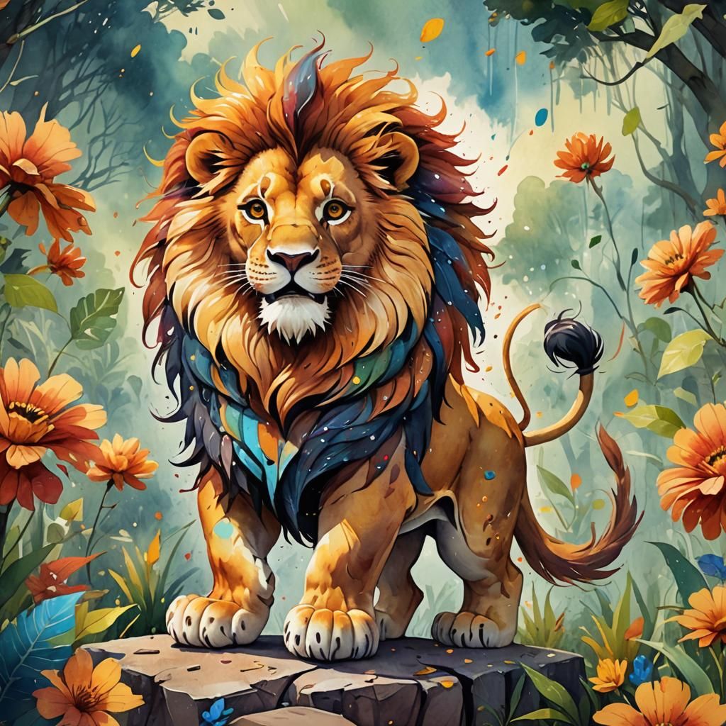 Joyful Cartoon Lion Cub Nursery Art