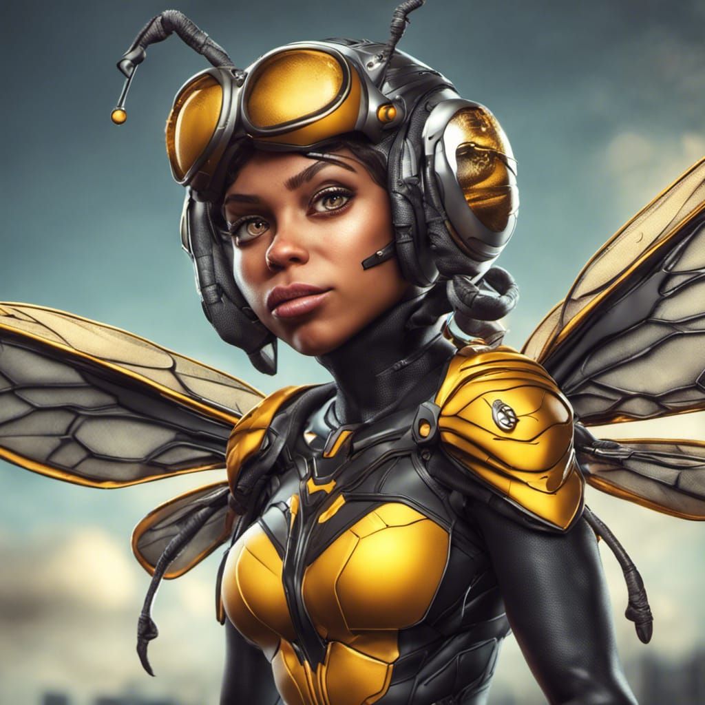 Cartoon Bee Female Superhero in HDR