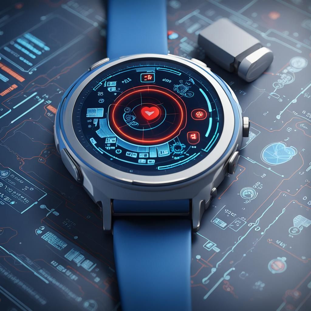 Smart Watch Blueprint for Health Monitoring, Detailed Render...